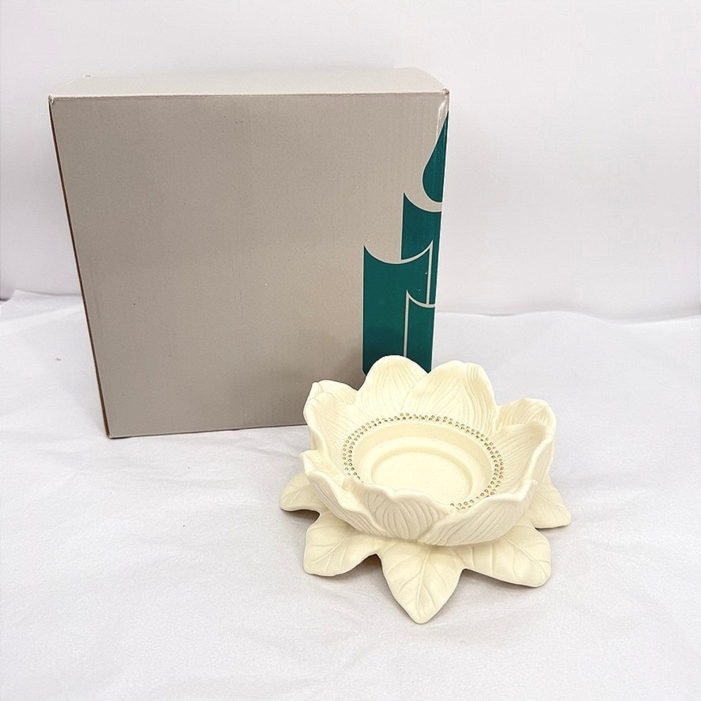 PartyLite Magnolia Pillar Holder Lotus Flower Candle Holder Bisque Porcelain
